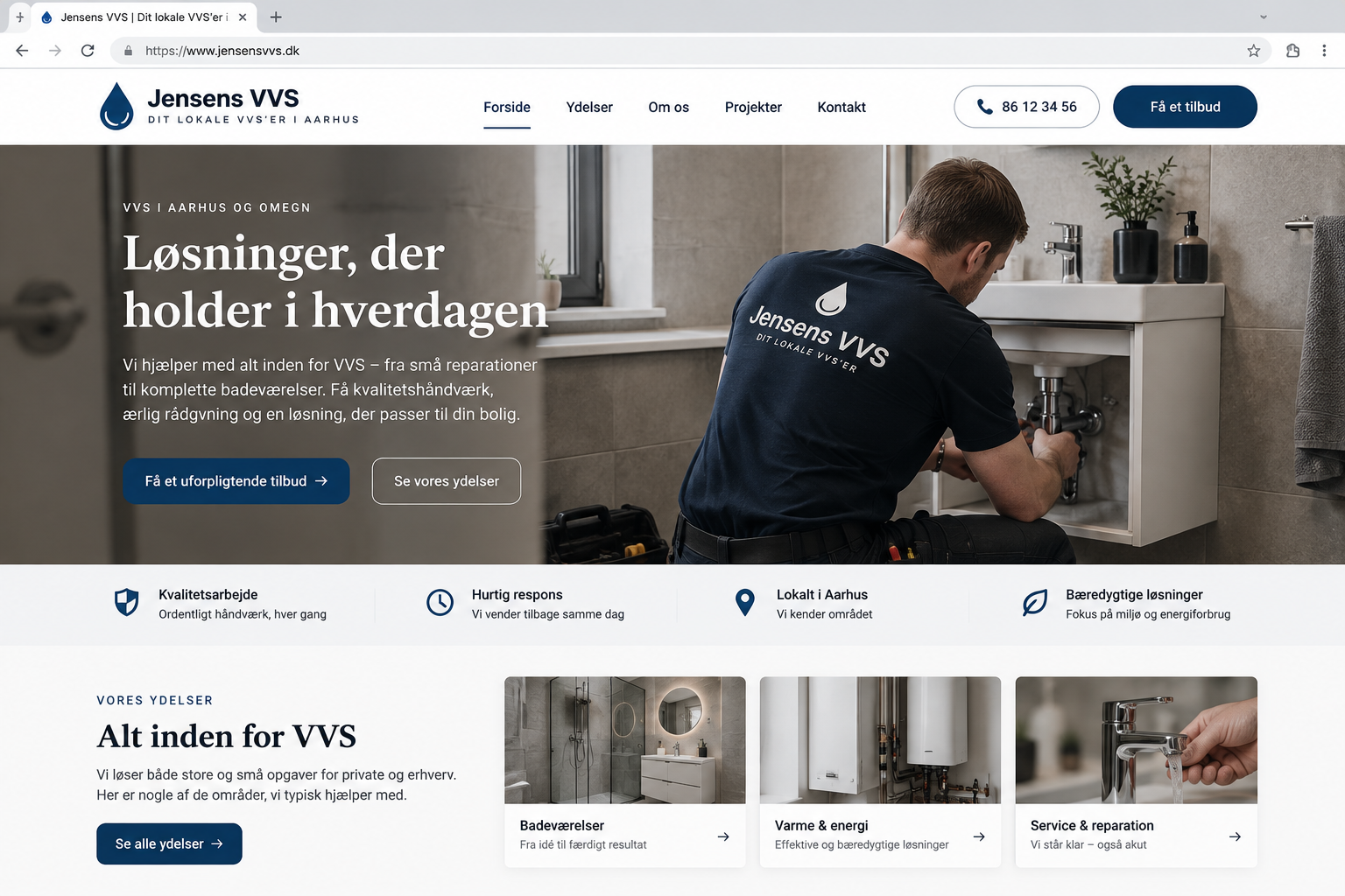 Jensens VVS hjemmeside efter redesign